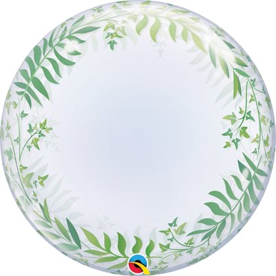 Qualatex 22" Green Elegant Leaves Clear balloon