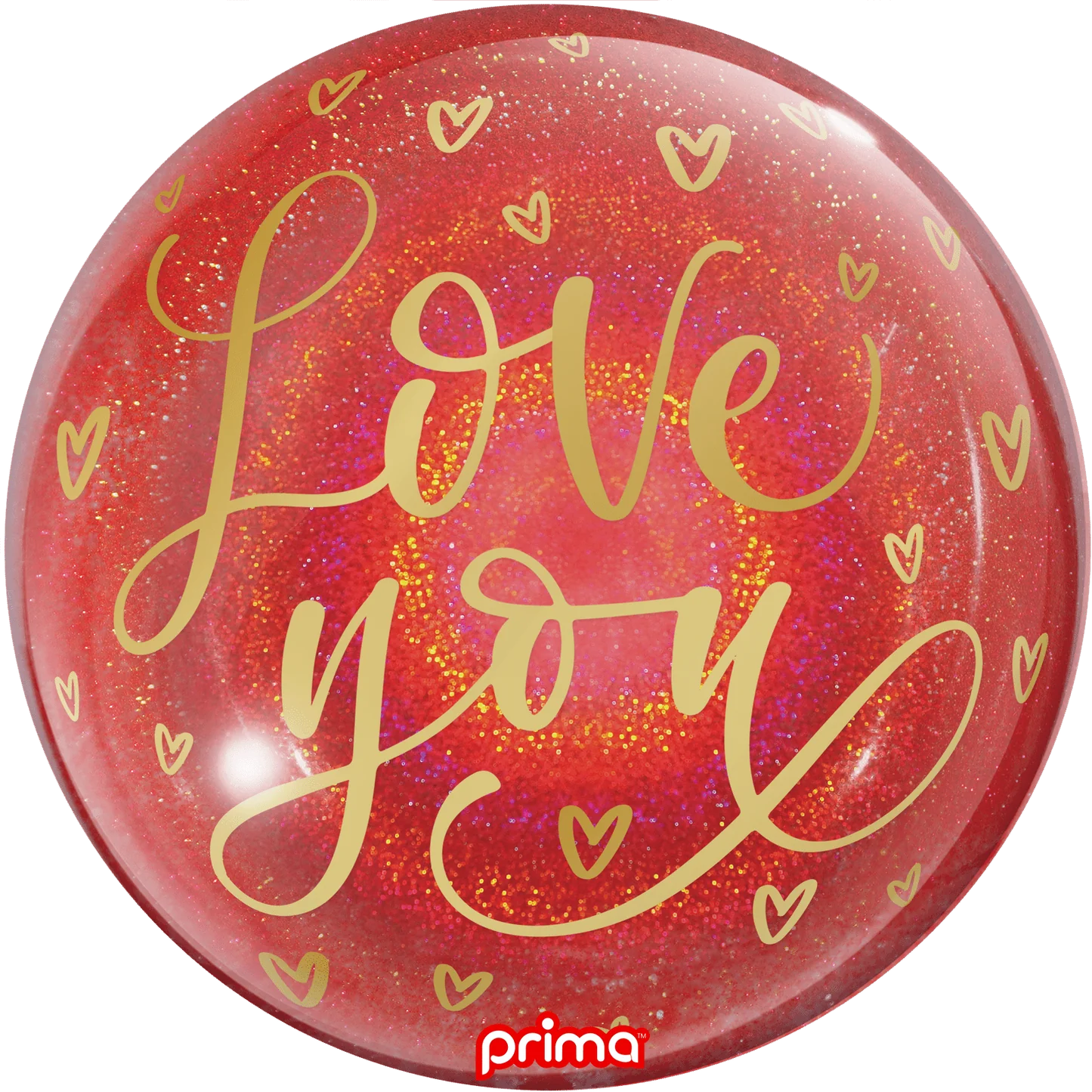 PRIMA 20" Love You Gold Hearts Red Glitter Sphere