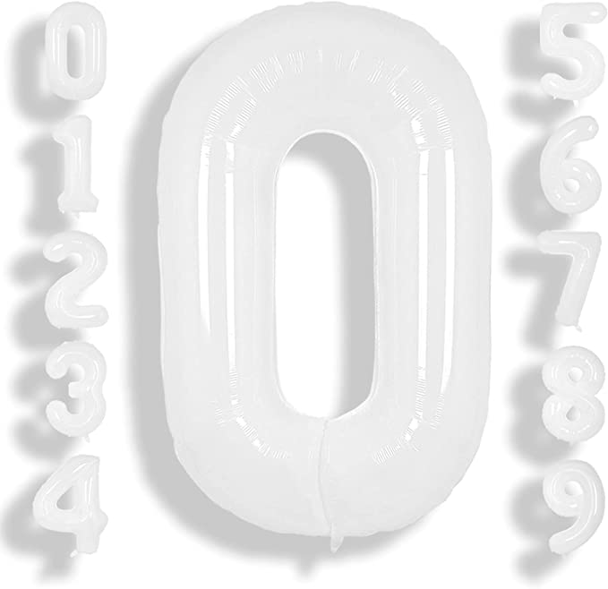 34" White Numbers Balloon