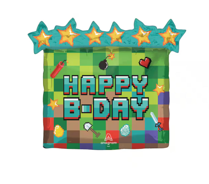 Anagram 25" Happy B-Day Pixel Foil Balloon
