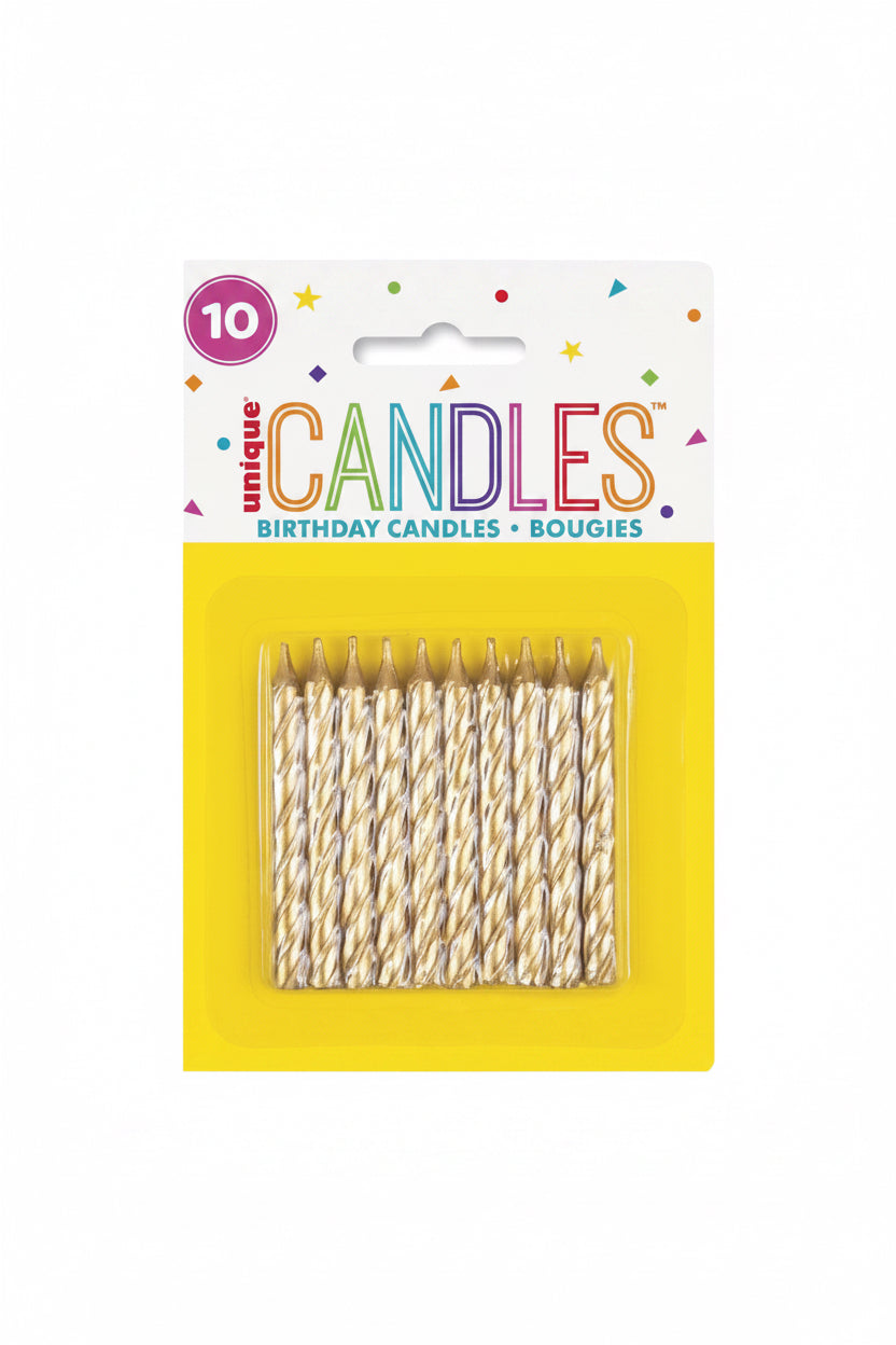 Unique Spiral Gold Birthday Candles 10ct
