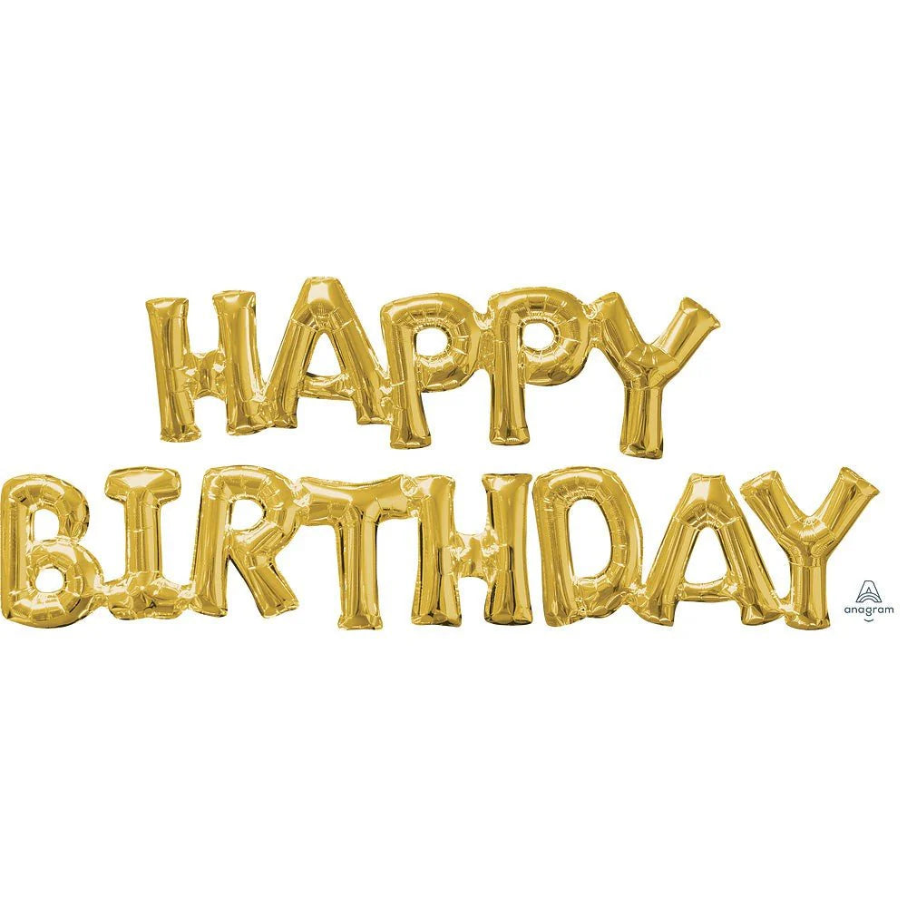 Angram Happy Birthday Phrase Gold Balloon