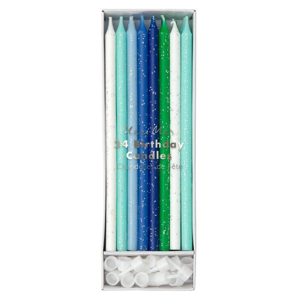 MERI MERI Blue & Green Glitter Candles (x 24)