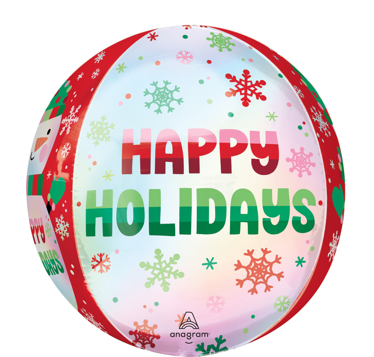Anagram 15" Orbz Happy Holidays Shimmering Snowman Balloon