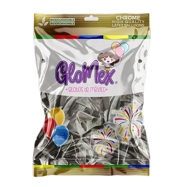 GloMex 5” Chrome Silver Latex Balloons 100ct.
