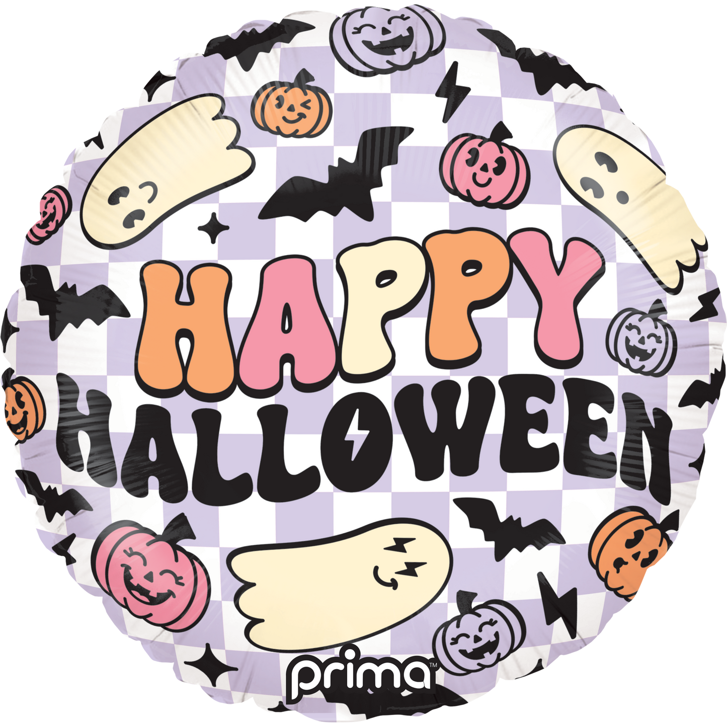 PRIMA 18" Round Happy Halloween Purple Checker