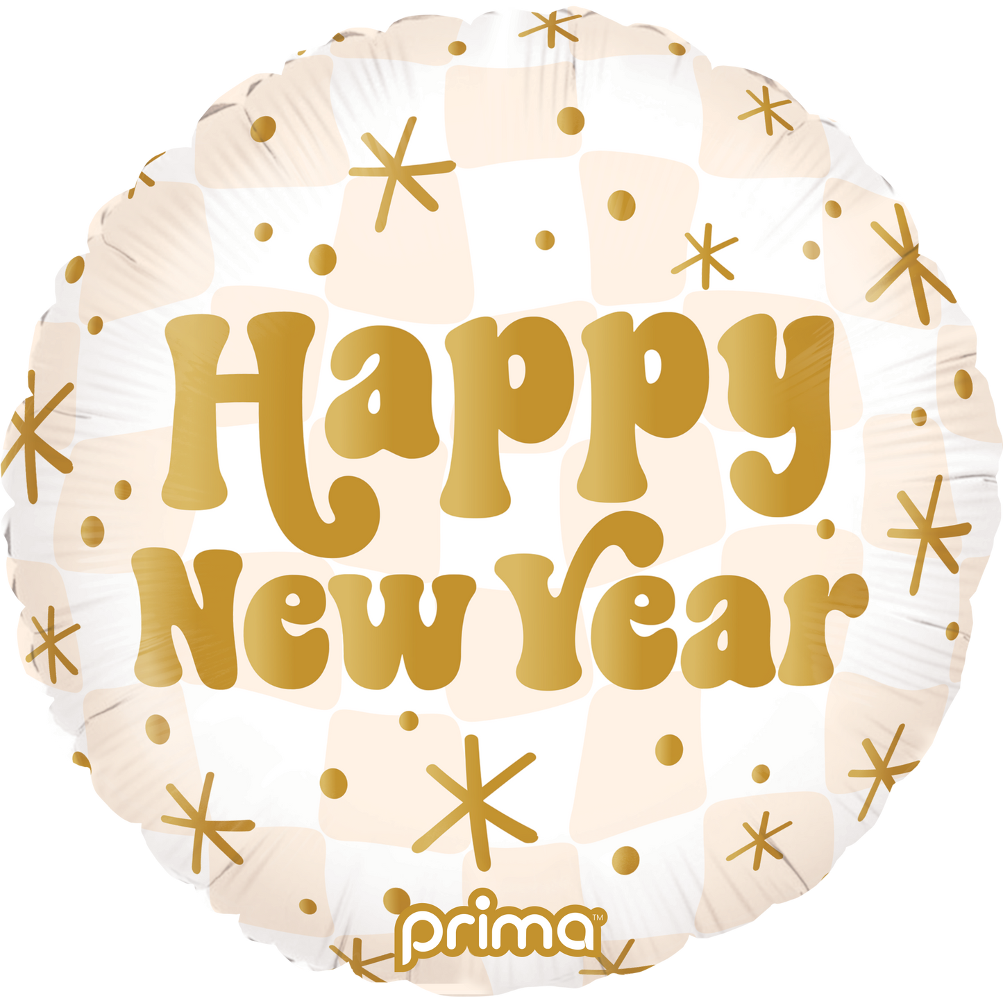PRIMA 18" Round Happy New Year Gold & Neutral Checker
