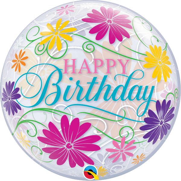 Qualatex 22" Happy Birthday Flowers Bubble Balloon