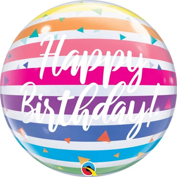 Qualatex Bubbles 22" Happy Birthday Rainbow Stripes