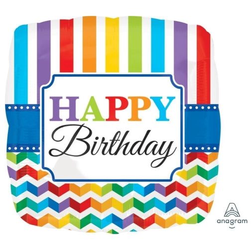 Anagram 28" HBD Bright Stripe & Chevron Balloon