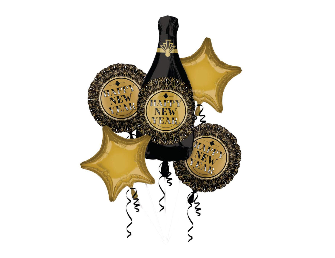 Anagram Happy New Year Champagne Bottle Satin Foil Balloon Bouquet