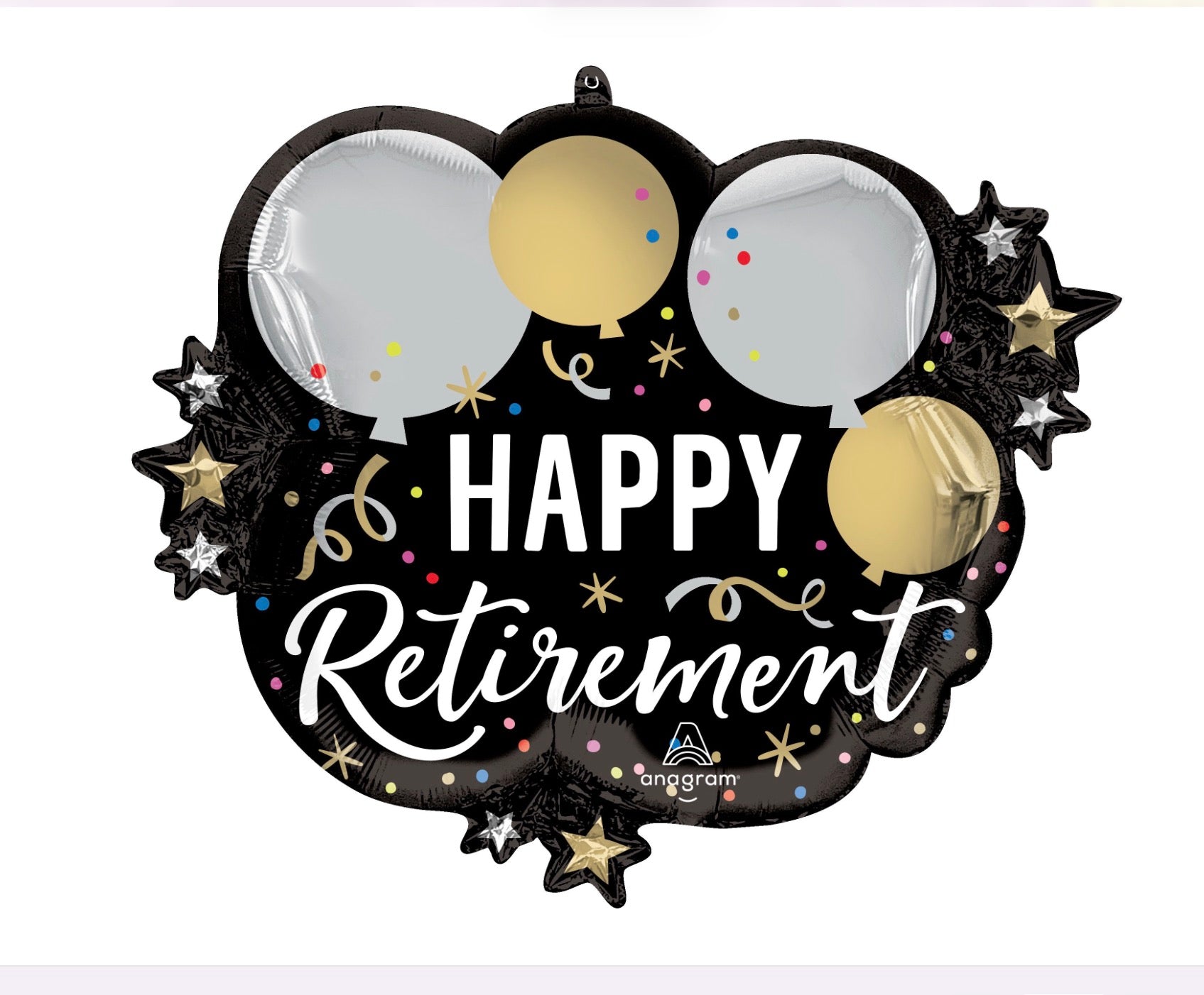 Anagram 28” Happy Retired Black Silver Gold Balloon