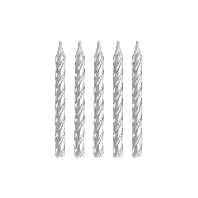 Unique Spiral Silver Birthday Candles 10ct