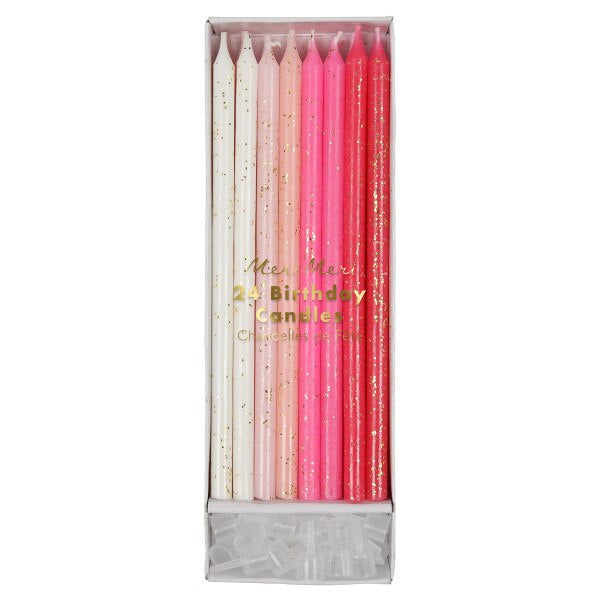 MERI MERI Pink Glitter Candles (x 24)