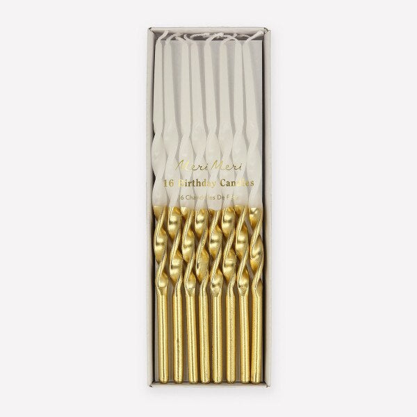 MERI MERI Gold Dipped Twisted Candles (x 16)