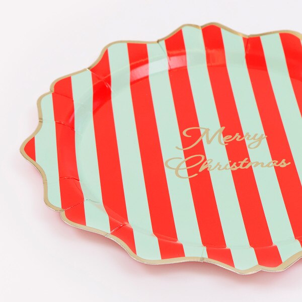 MERI MERI Striped Merry Christmas Side Plates (x 8)
