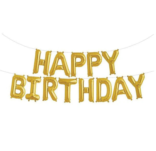 Happy Birthday Letter Foil Balloon Set - Gold (AIR-FILL ONLY)