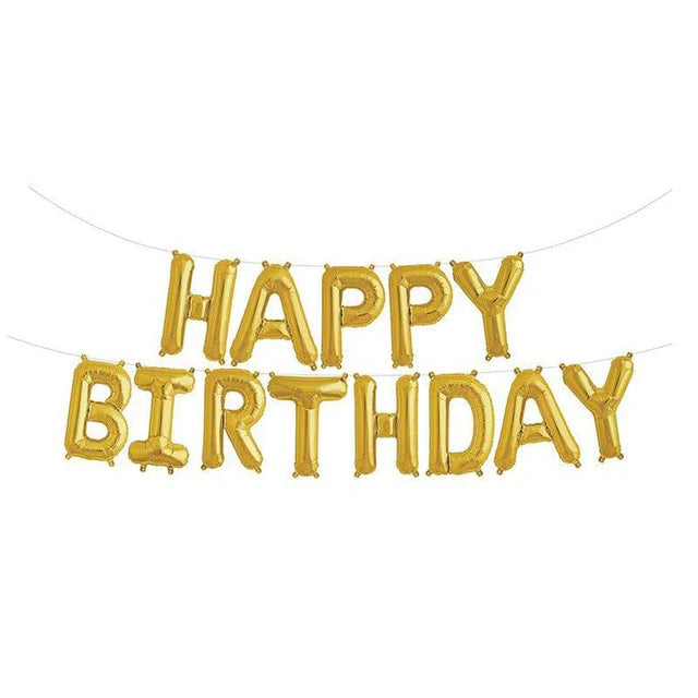 Happy Birthday Letter Foil Balloon Set - Gold