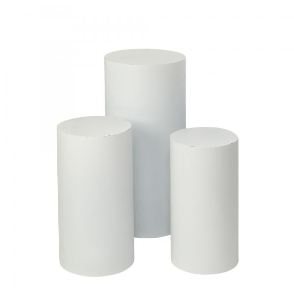 White Round Cylinder Pedestal Stand (SET OF 3)