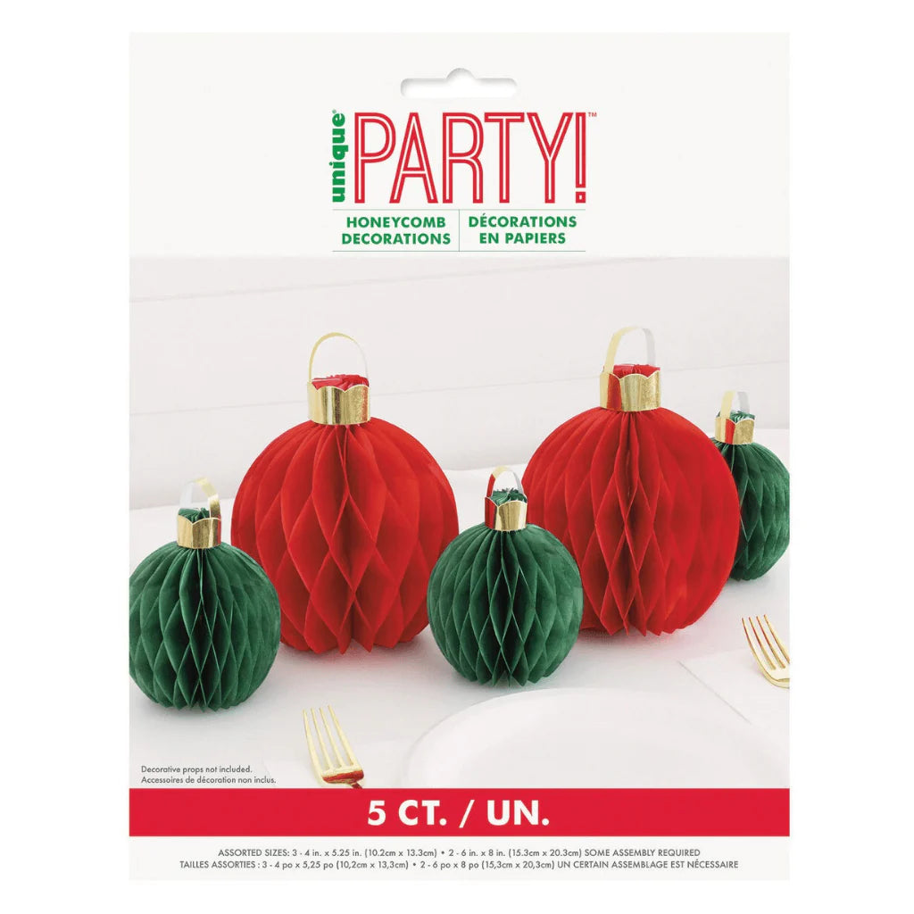 UNIQUE Traditional Christmas Assorted Ornament Honeycomb Centerpieces 5ct