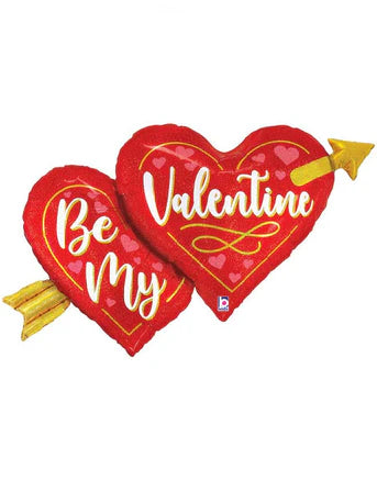 Betallic 40" Valentine Two Hearts Arrow Balloon Holographic