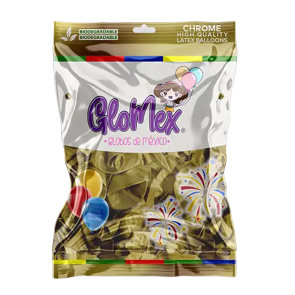 GloMex 5” Chrome New Gold Latex Balloons 100ct.