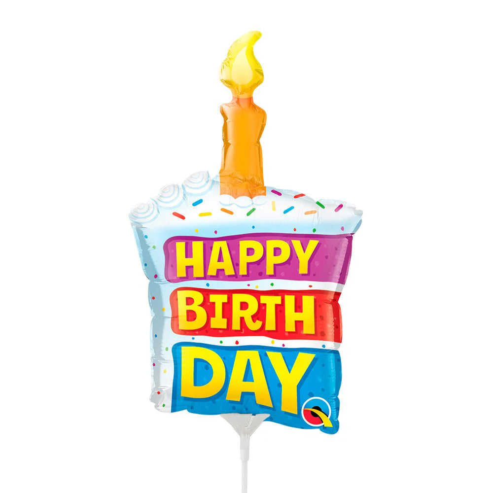 Qualatex 14" Birthday Rainbow Cake & Candle Mini Shape (AIR-FILL ONLY / FLAT)