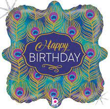 Betallic 18" Happy Birthday Glitter Peacock Foil Balloon